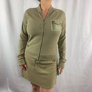 DKNY active skirt zip up sweater set army green M